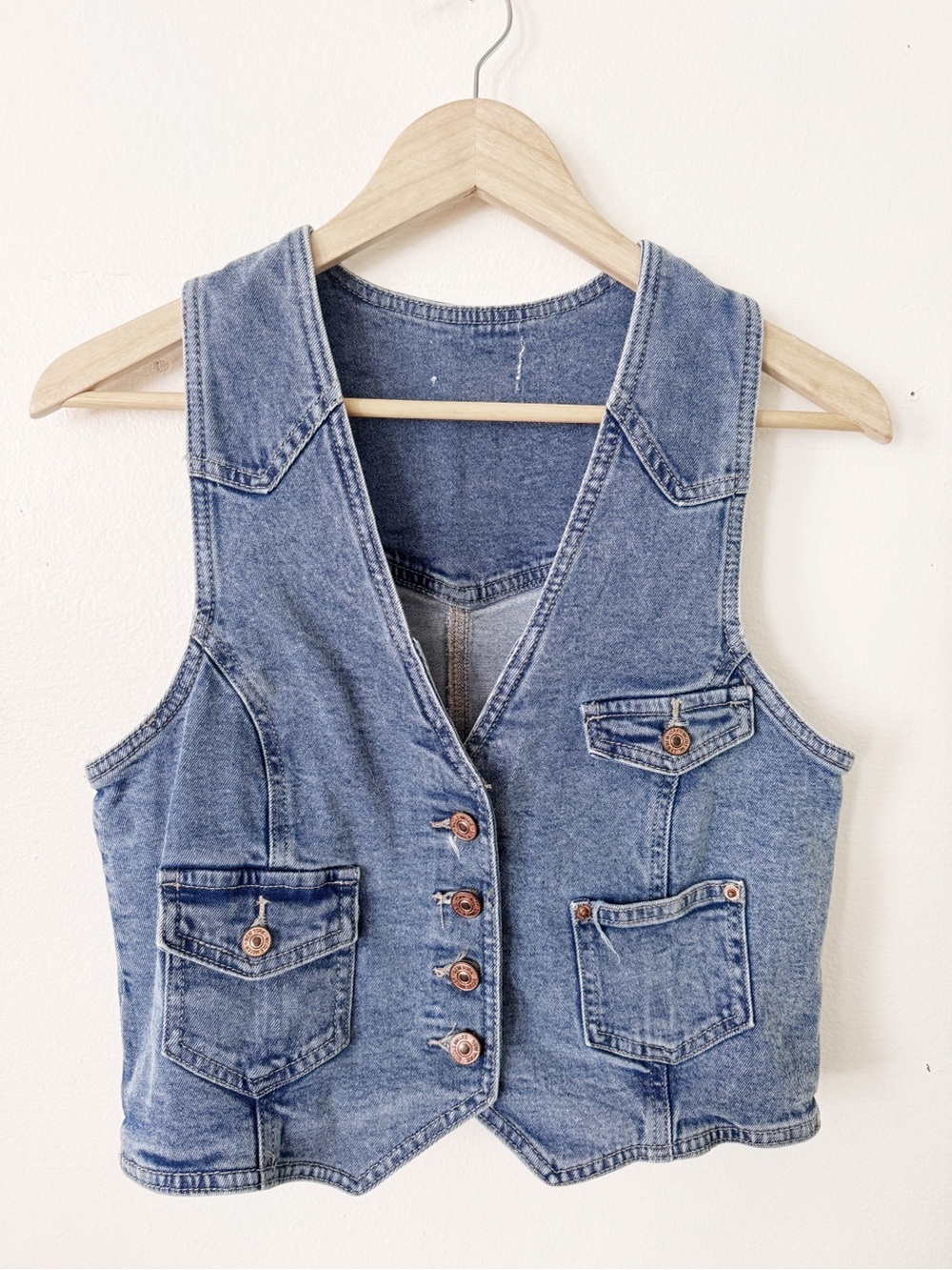 Casual Light Blue Denim Vest with Button Front size 7